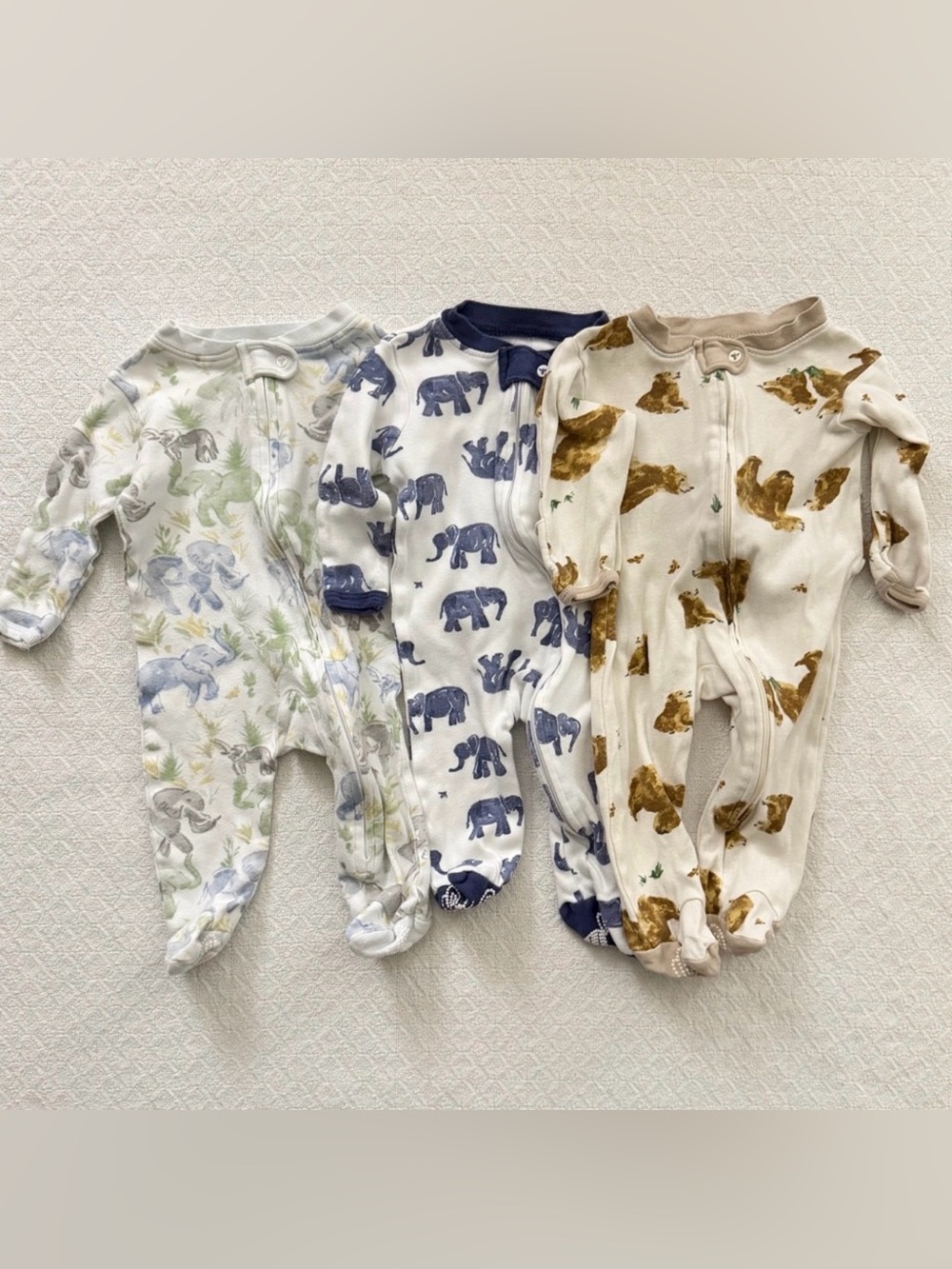 Burt’s Bees Elephant and Bear Organic Cotton Zipper Footies Bundle